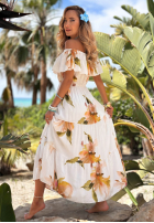 Kwiecista Rochie Cu croială spaniolă maxi z falbankami Florissa fucsia