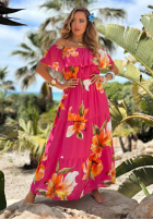 Kwiecista Rochie Cu croială spaniolă maxi z falbankami Florissa fucsia