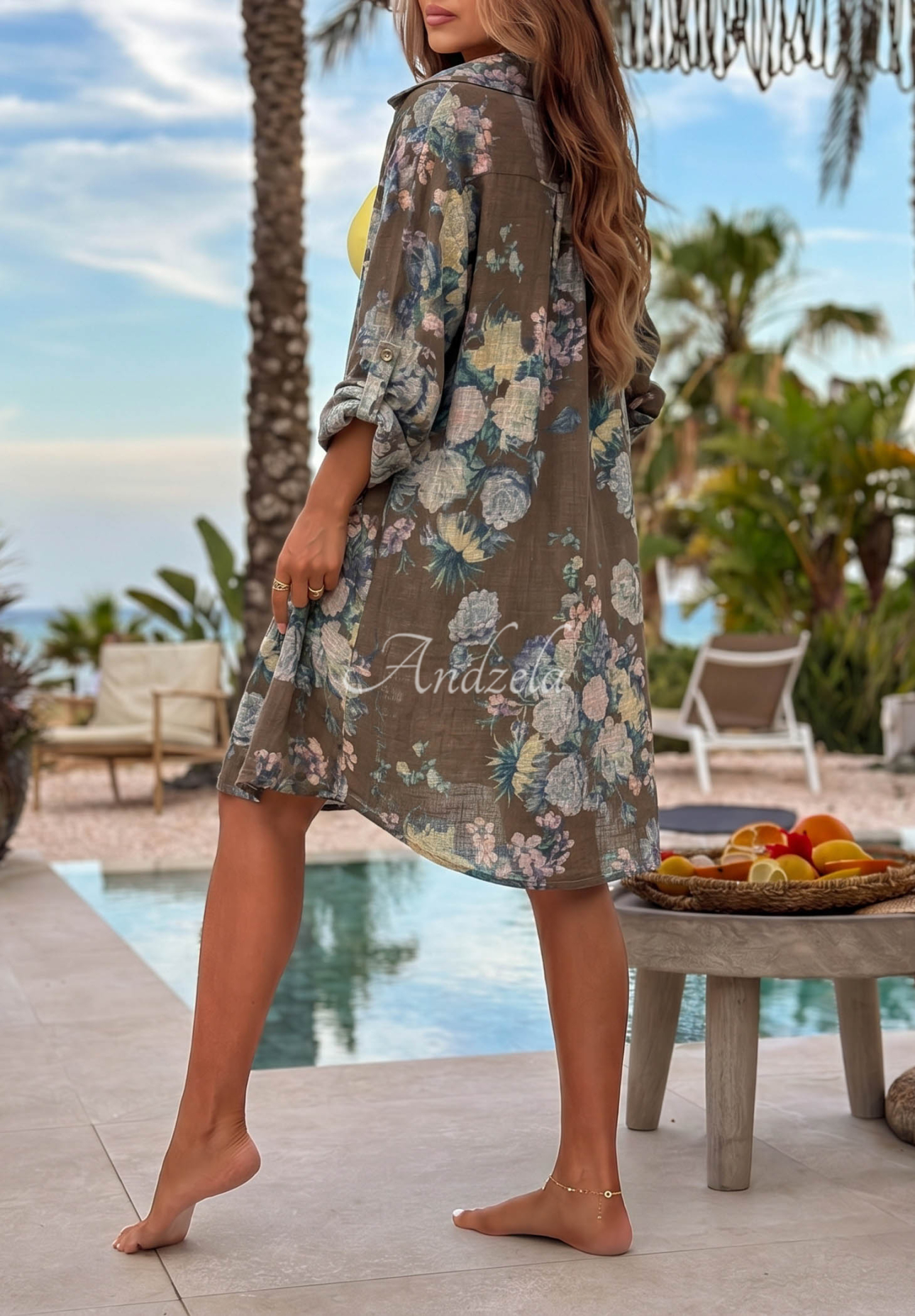 Cămașă lungă din bumbac cu imprimeu floral Summer Bloom