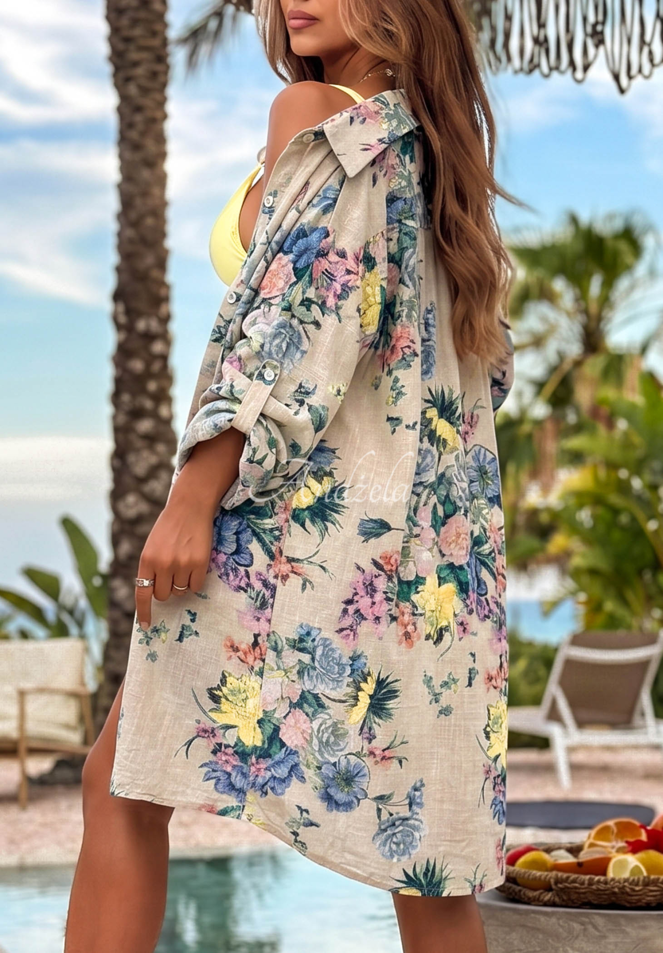 Cămașă lungă din bumbac cu imprimeu floral Summer Bloom