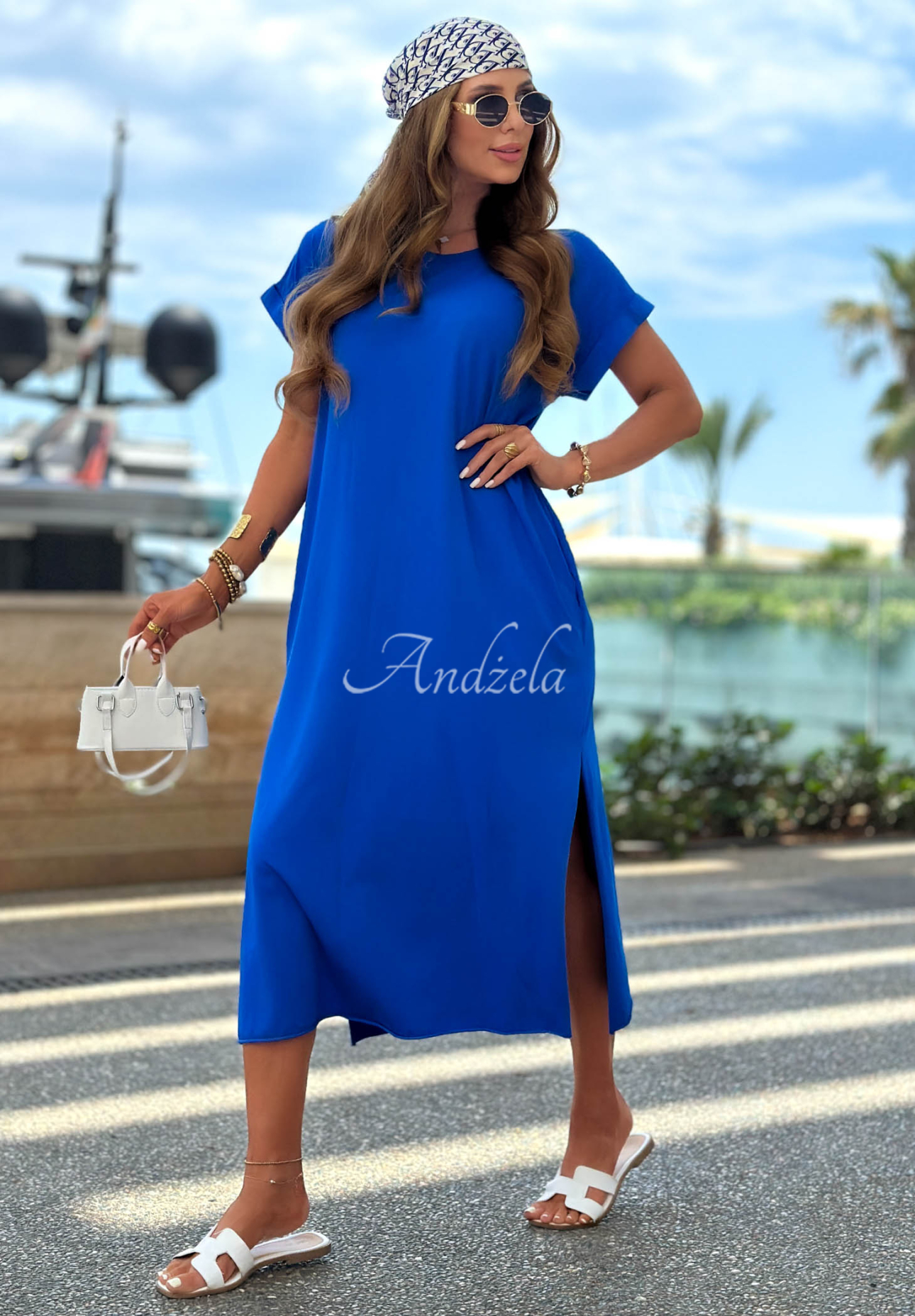 Rochie midi din bumbac cu fantă Sea Sailing