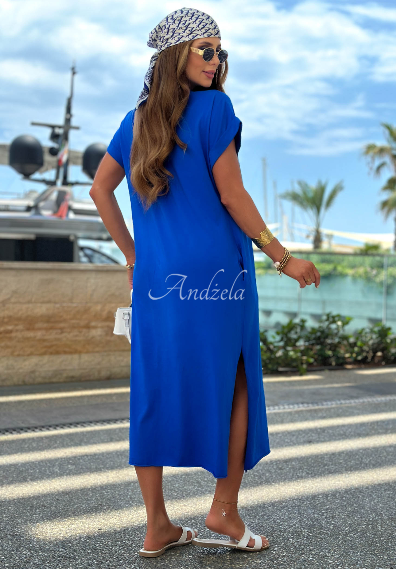 Rochie midi din bumbac cu fantă Sea Sailing