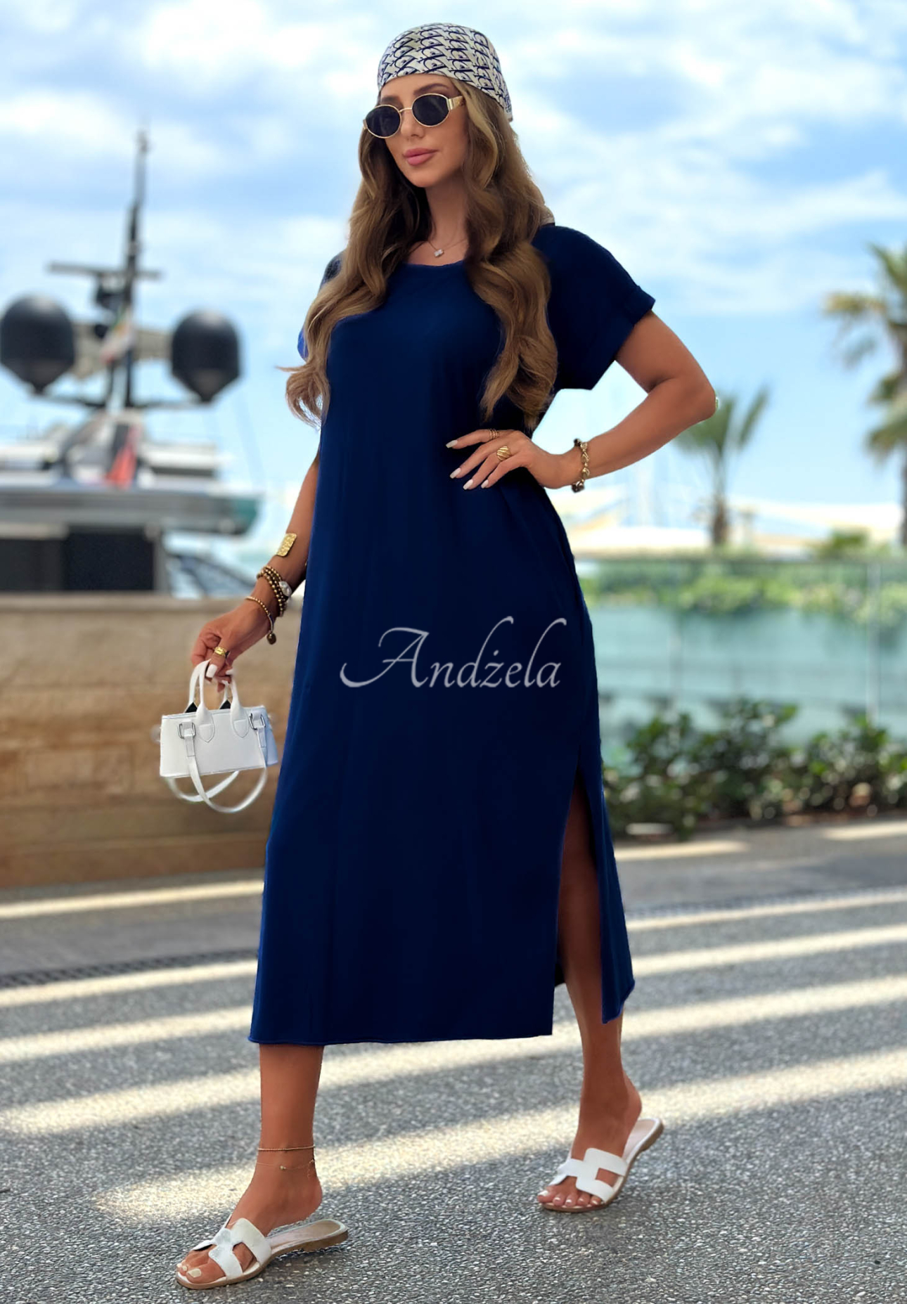 Rochie midi din bumbac cu fantă Sea Sailing