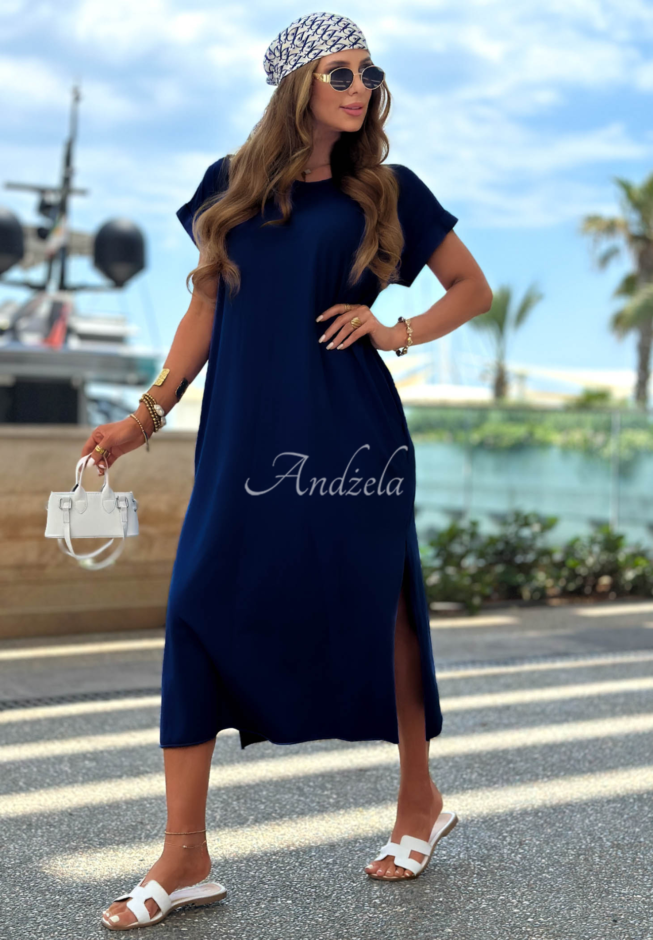 Rochie midi din bumbac cu fantă Sea Sailing