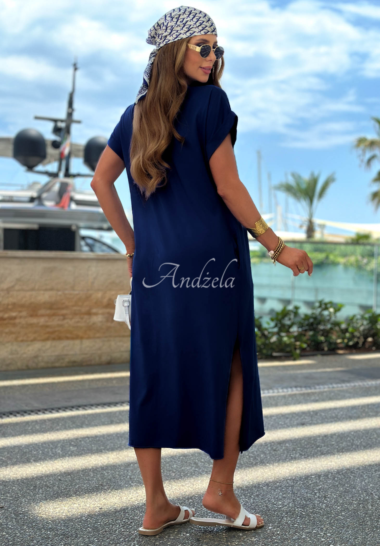 Rochie midi din bumbac cu fantă Sea Sailing