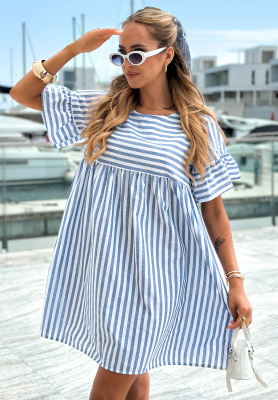 Rochie mini din bumbac în dungi Ocean Crest