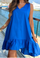 Rochie na ramiączkach z falbankami Marina Royale albastru cobalt