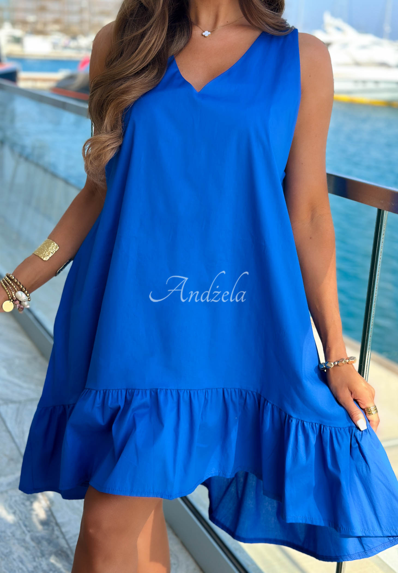 Rochie din bumbac cu bretele și volănașe Marina Royale