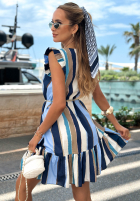 Rochie mini z falbankami i paskiem w paski Sea Ventures granatowo-albă