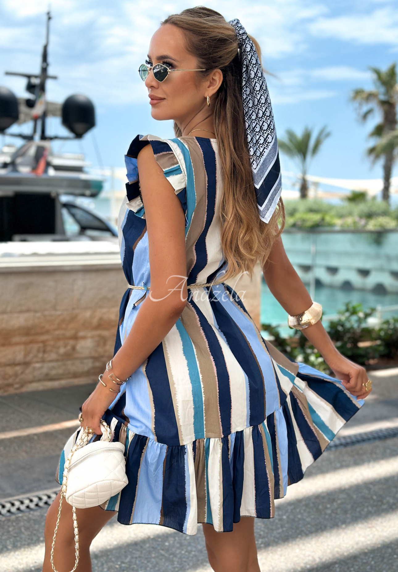 Rochie din bumbac cu volănașe și dungi Sea Ventures