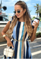 Rochie mini z falbankami i paskiem w paski Sea Ventures granatowo-albă