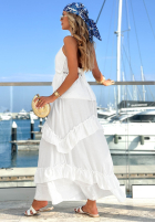 Wiskozowa Rochie maxi na ramiączkach z falbankami Sunny Twist albă