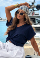Tricou din bumbac cu decolteu în V Sea Sailing