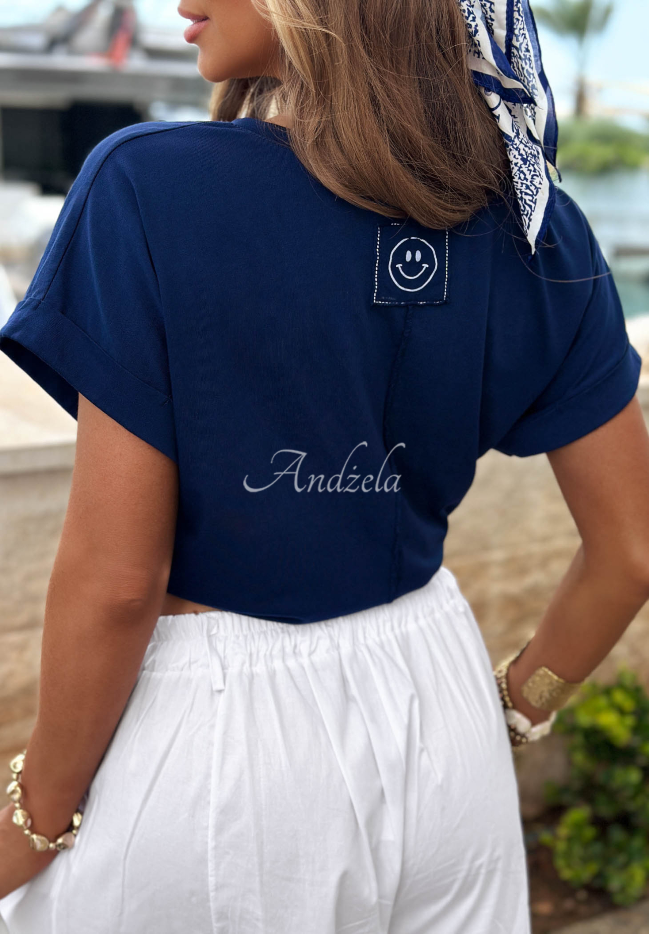 Tricou din bumbac cu decolteu în V Sea Sailing