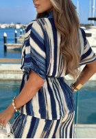 Compleu Cămașă i Pantaloni wide leg w paski Trinidad Sun biało-camel