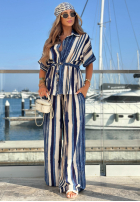 Compleu Cămașă i Pantaloni wide leg w paski Trinidad Sun biało-camel