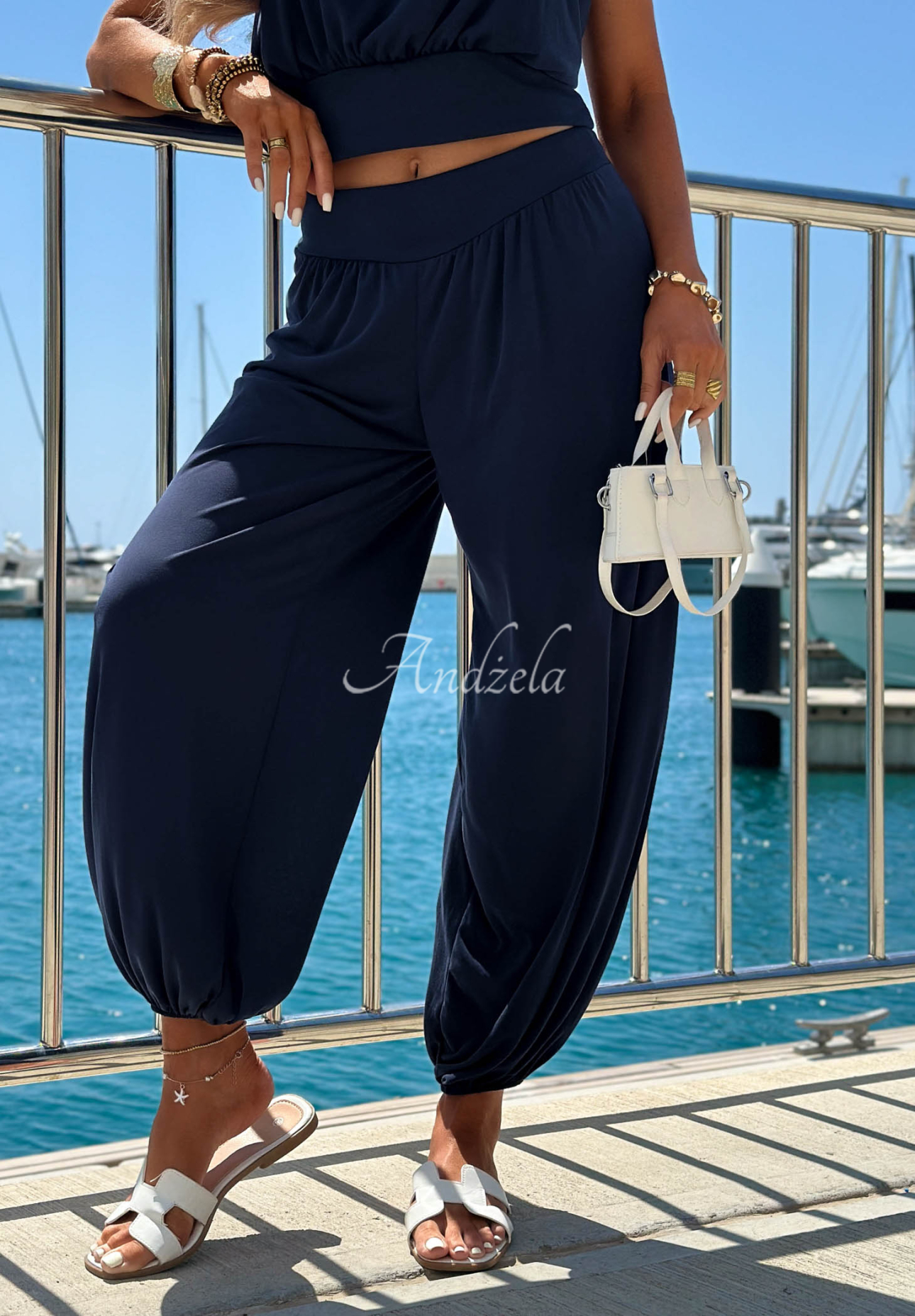 Set din viscoză cu Top  și pantaloni harem Solar Kiss
