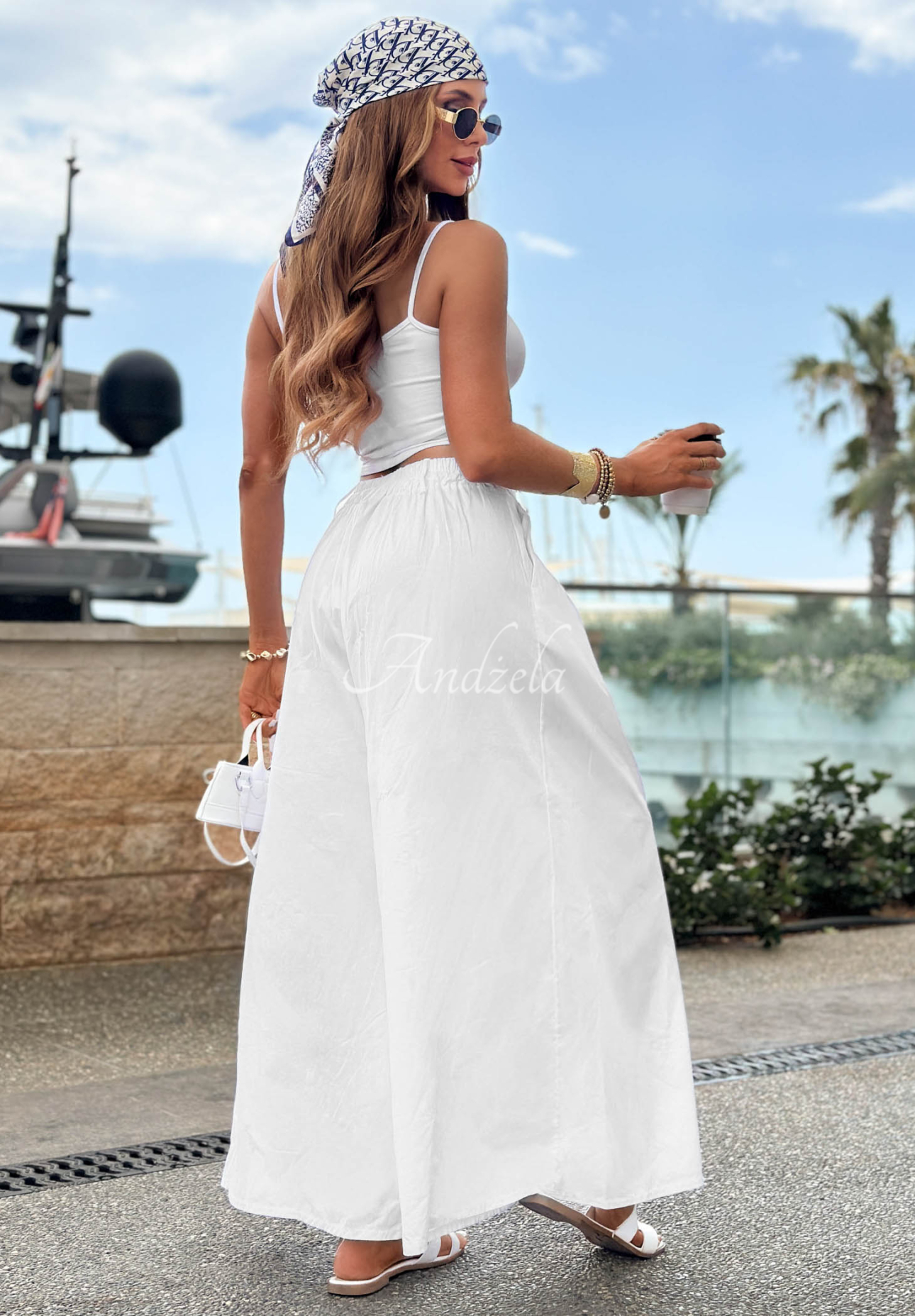 Pantaloni wide leg tip szwedy din bumbac Sea Elegance