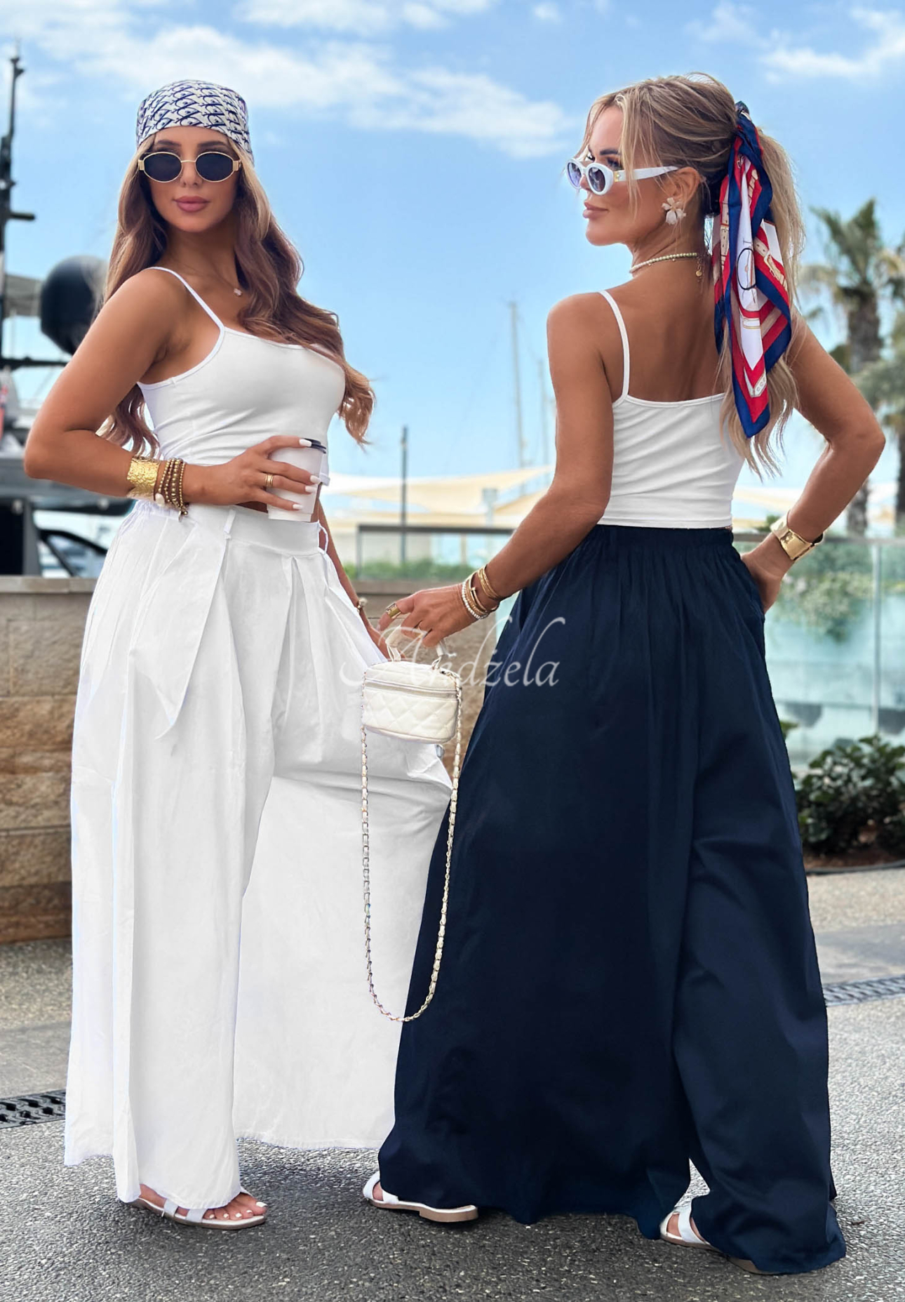Pantaloni wide leg tip szwedy din bumbac Sea Elegance