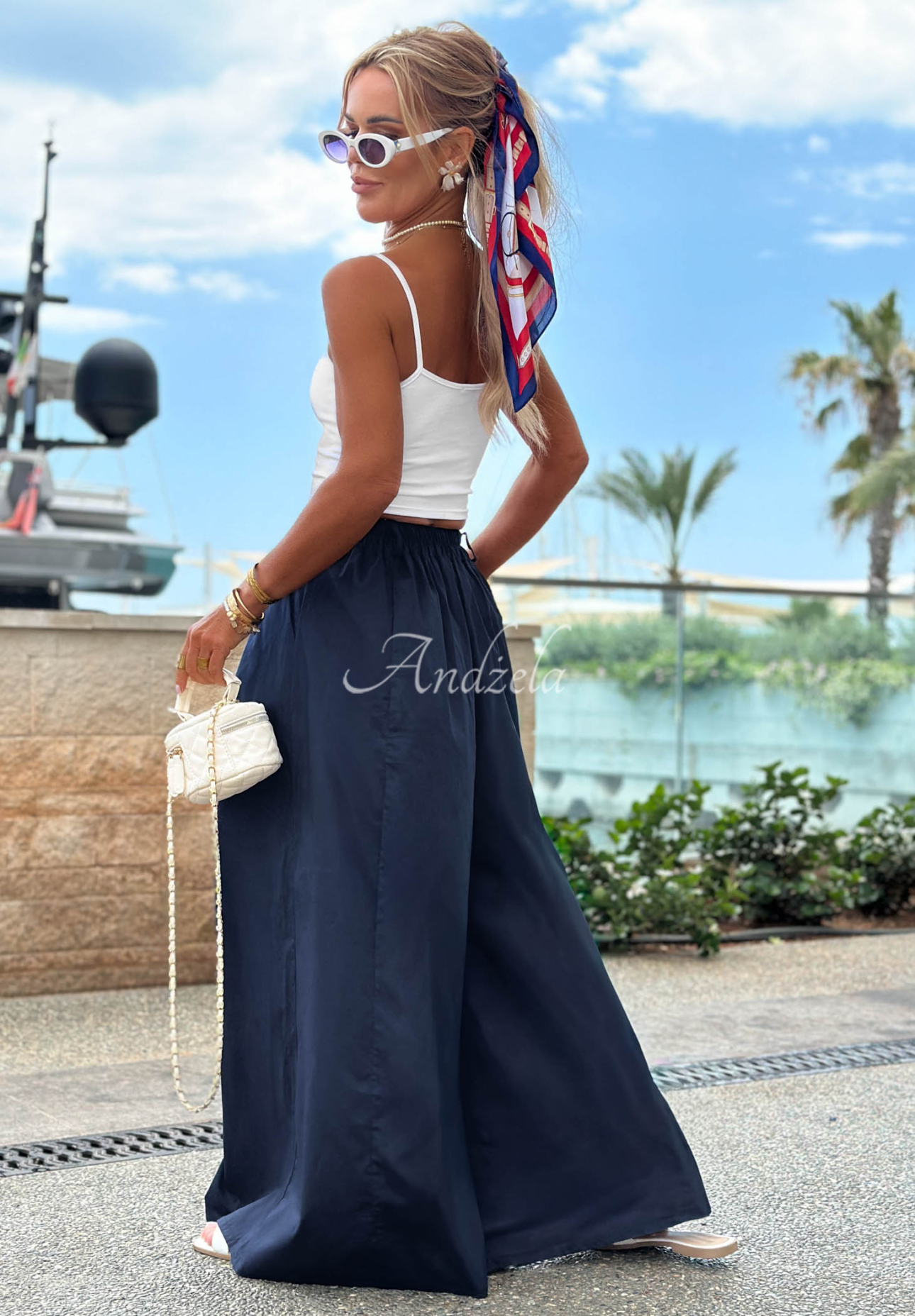 Pantaloni wide leg tip szwedy din bumbac Sea Elegance