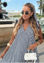 Rochie maxi w paski i Buline z falbankami Blue Pearl biało-bluemarin