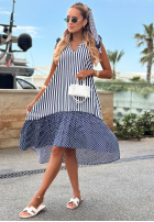 Rochie maxi w paski i Buline z falbankami Blue Pearl biało-bluemarin