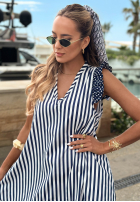 Rochie maxi w paski i Buline z falbankami Blue Pearl biało-bluemarin