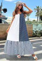 Rochie maxi na ramiączkach w paski i Buline Blue Pearl biało-bluemarin