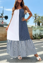 Rochie maxi na ramiączkach w paski i Buline Blue Pearl biało-bluemarin