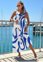 Rochie maxi na ramiączkach cu modele Yacht Club biało-albastru cobalt