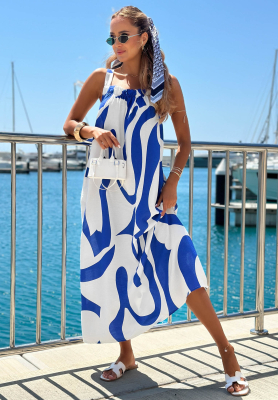 Rochie maxi din viscoză cu bretele și imprimeu Yacht Club