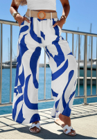 din material textil Pantaloni cu modele z paskiem Yacht Club biało-albastru cobalt