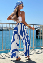 din material textil Pantaloni cu modele z paskiem Yacht Club biało-albastru cobalt