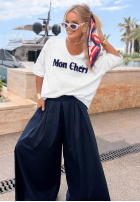 Tricou z napisem Mon Cheri Paris biało-bluemarin