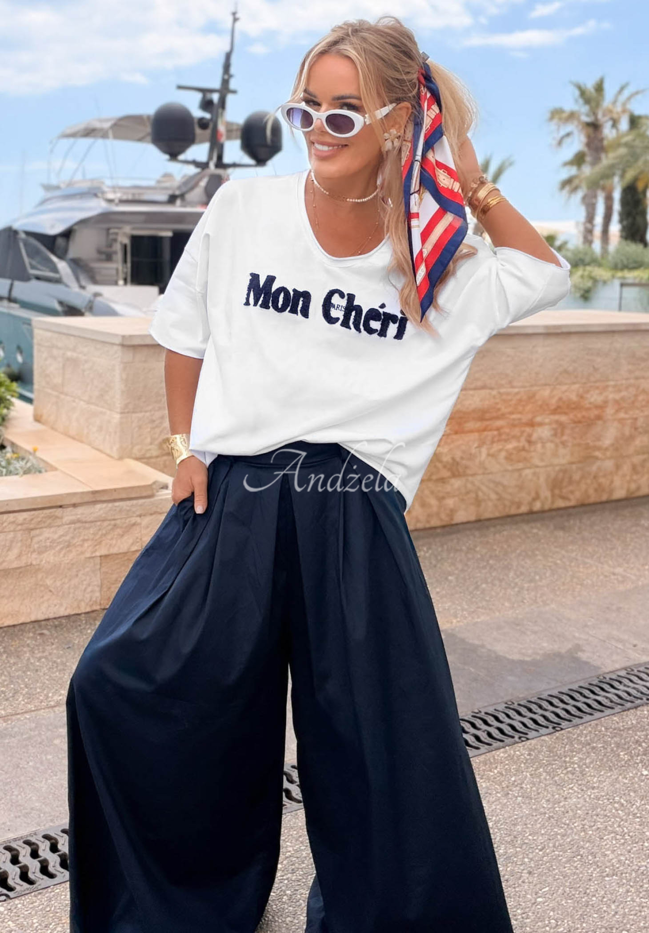 Tricou din bumbac cu inscripție Mon Cheri Paris