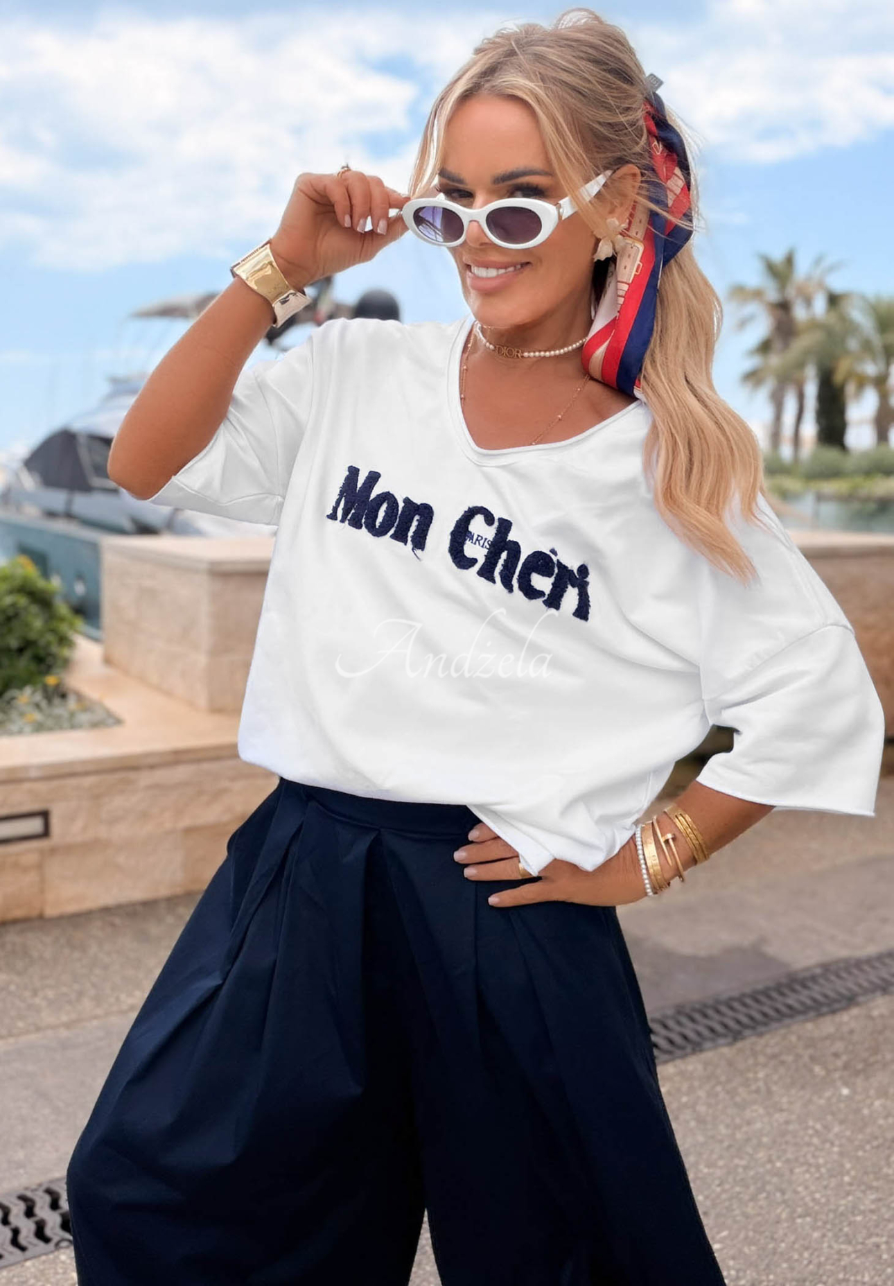 Tricou din bumbac cu inscripție Mon Cheri Paris