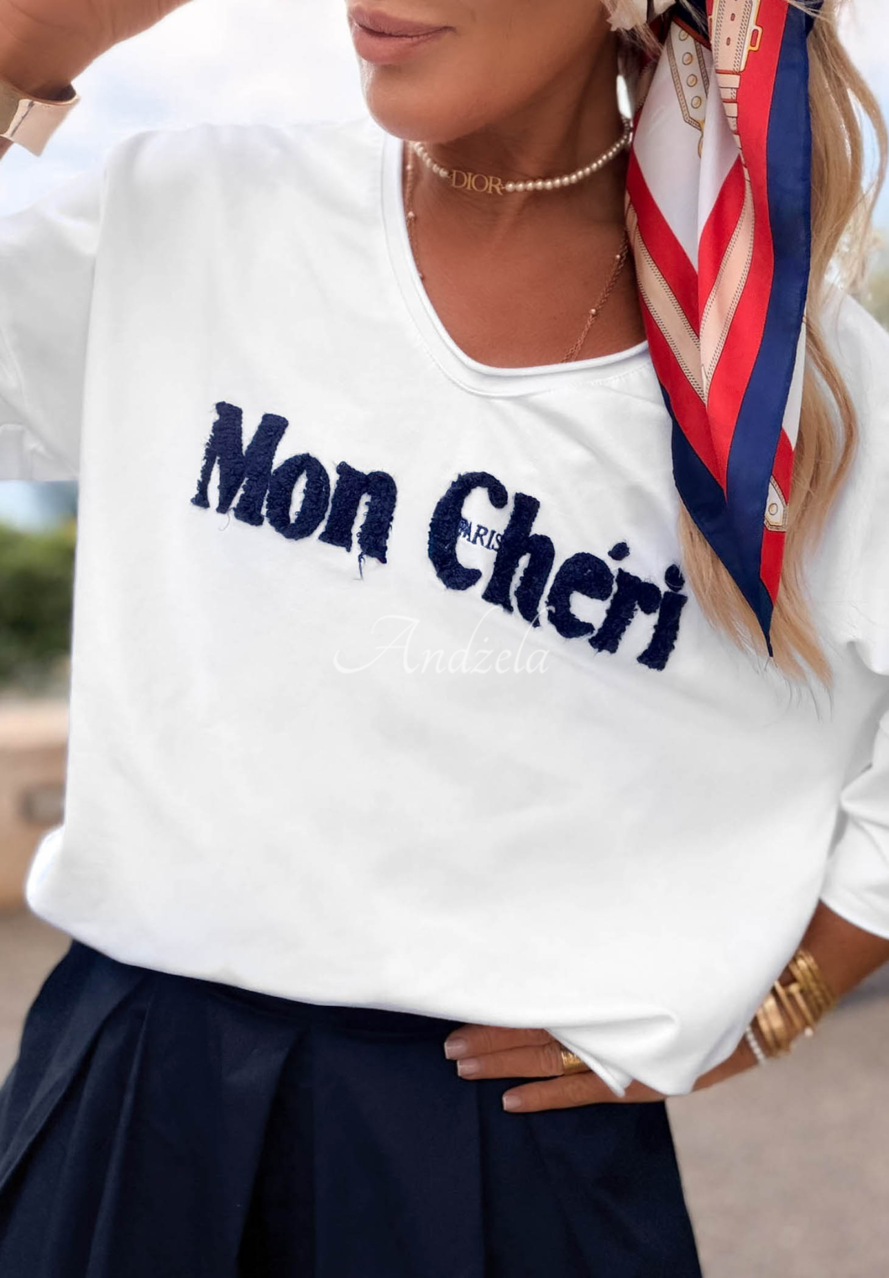 Tricou din bumbac cu inscripție Mon Cheri Paris