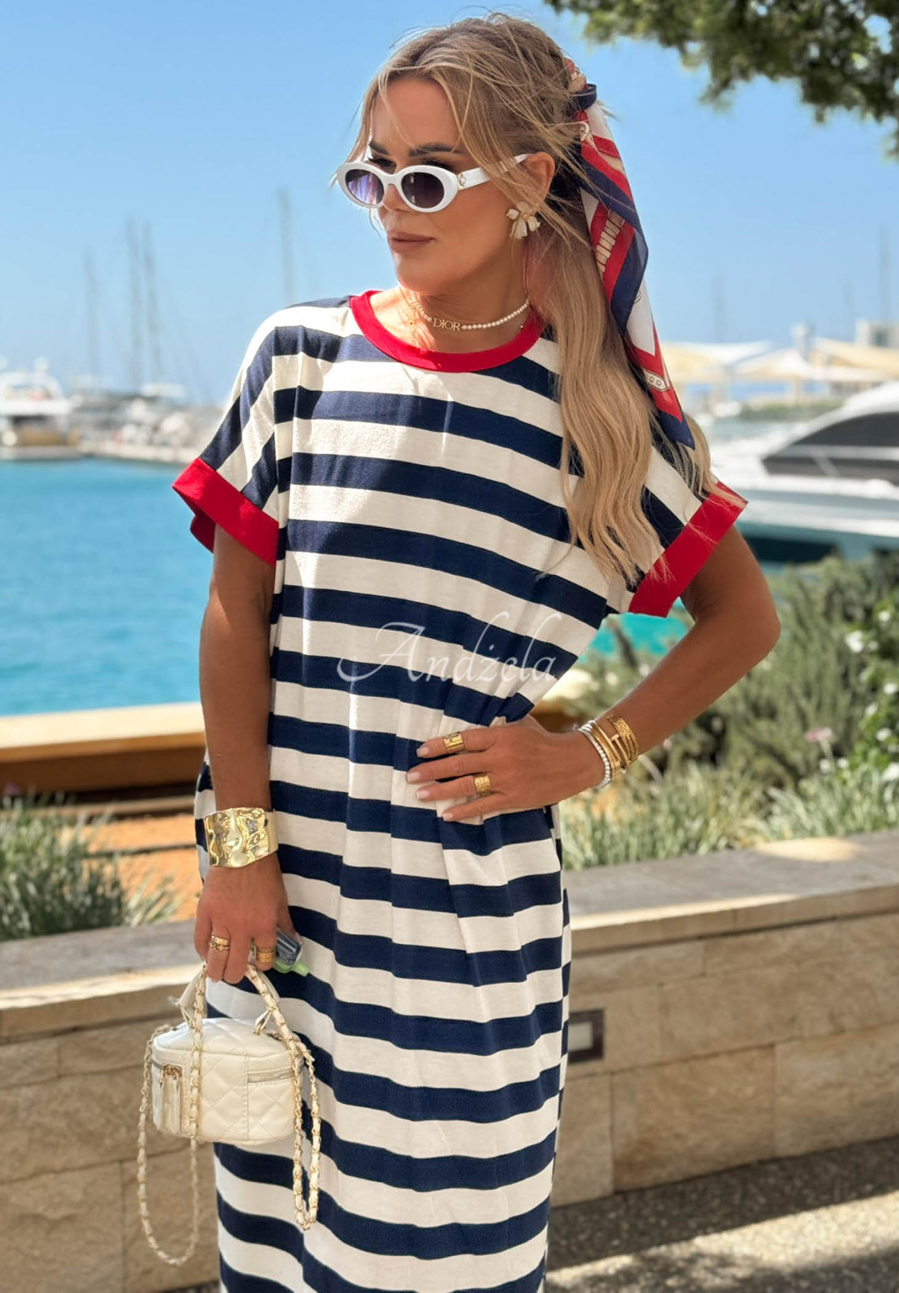 Rochie în dungi cu viscoză și bumbac Anchor Bay