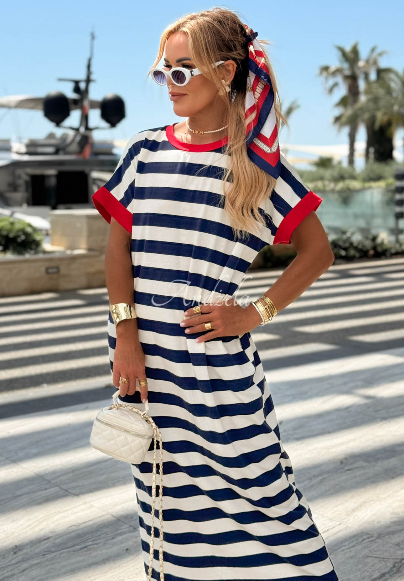 Rochie în dungi cu viscoză și bumbac Anchor Bay