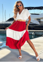 Kolorowa Rochie midi z paskiem Ocean Dream biało-ciocolatie