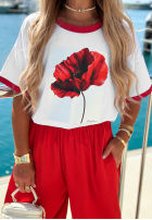 Compleu Tricou z nadrukiem i din material textil Pantaloni wide leg Sea Poppy biało-bluemarin