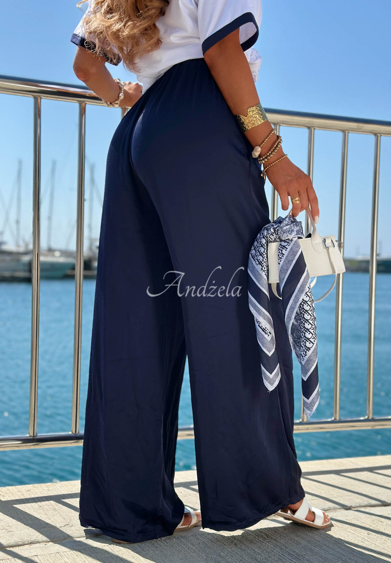 Pantaloni satinați wide leg din viscoză Sea Poppy