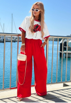 din material textil Pantaloni wide leg Sea Poppy biało-roșii