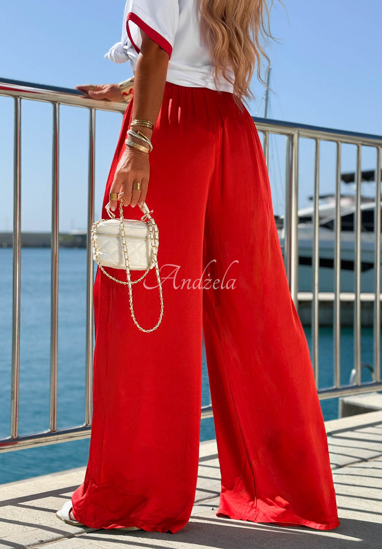 Pantaloni satinați wide leg din viscoză Sea Poppy