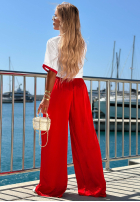 din material textil Pantaloni wide leg Sea Poppy biało-roșii