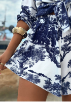 Wzorzysty Compleu Cămașă i spodenki z wiskozą Flamingo Bay beżowo-bluemarin