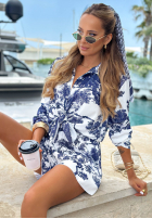 Wzorzysty Compleu Cămașă i spodenki z wiskozą Flamingo Bay beżowo-bluemarin