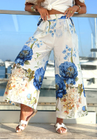 din material textil Pantaloni w kwiaty Ocean Flora biało-albastre