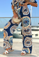 din material textil Pantaloni wide leg cu modele Ocean Fresco bluemarin