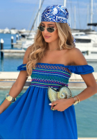 Haftowana Rochie maxi na ramiączkach z falbankami Paradise Sunrise albastră